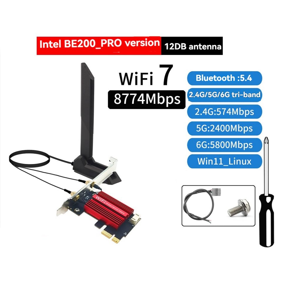Tarjeta Adaptadora PCI-e BE200 WiFi 7 de Triple Banda, 2,4 G/5 G/6 GHz, 8874 Mbps, BT5.4, para Escritorio, Compatible con 10/11 B