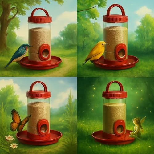 Image of Hanging Bird Feeder 700gm Weatherproof Red Pack of 4