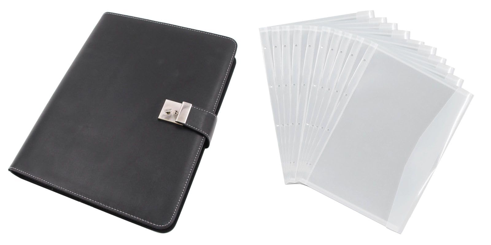 Alassio Carpeta de documentos con cerradura, DIN A4, piel de napa, incluye 10 fundas para documentos, color negro