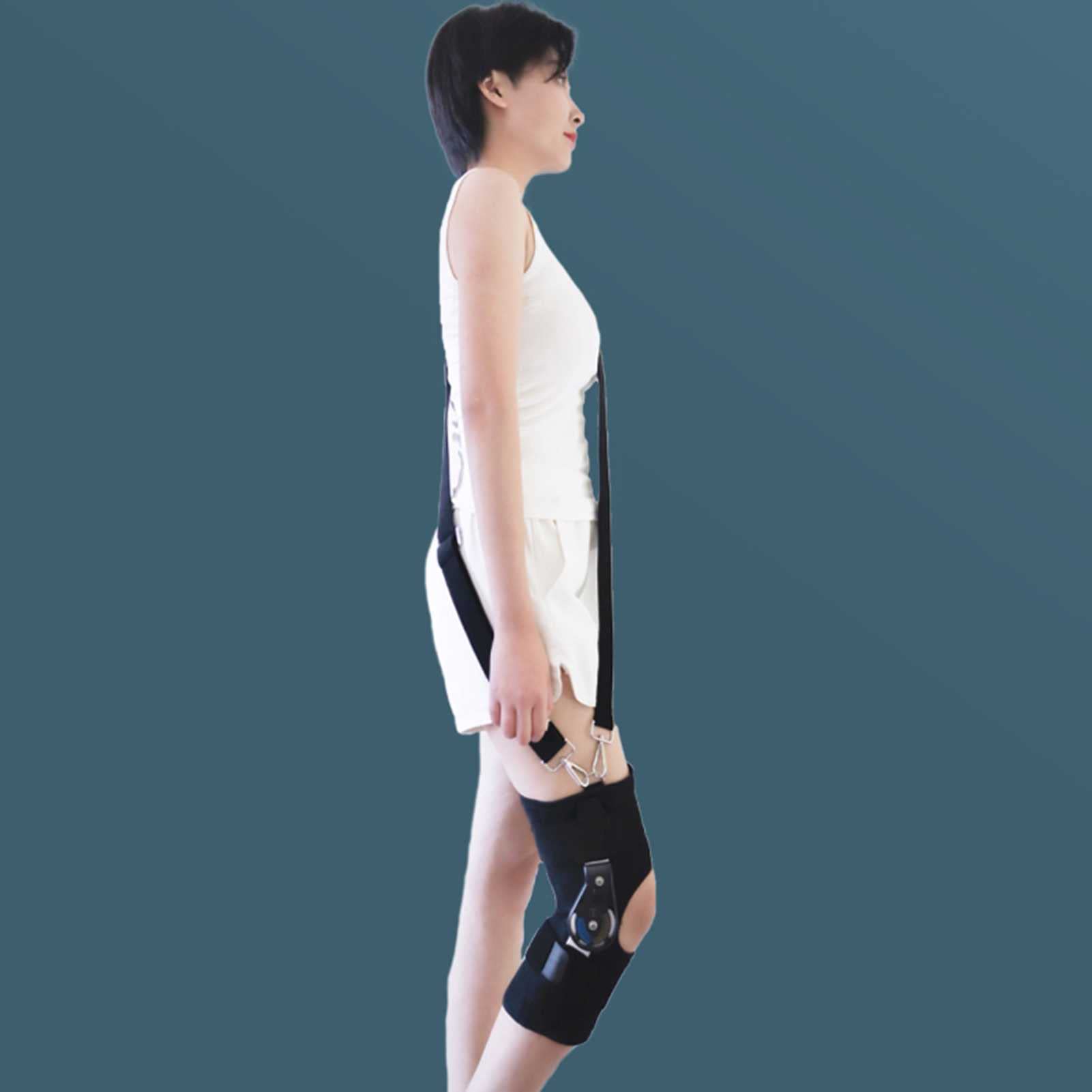 Ortesis de rodilla con bisagra Doble correa ajustable Fijación de la articulación de la rodilla Brace Menisco Ligamento Lesión Rodillera Fractura de rodilla Dispositivo de rehabilitación Protector de