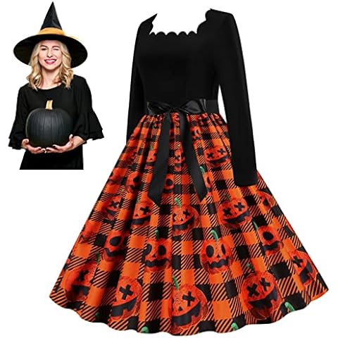 thoran Vestido de Halloween de manga larga con cuello cuadrado Cover
