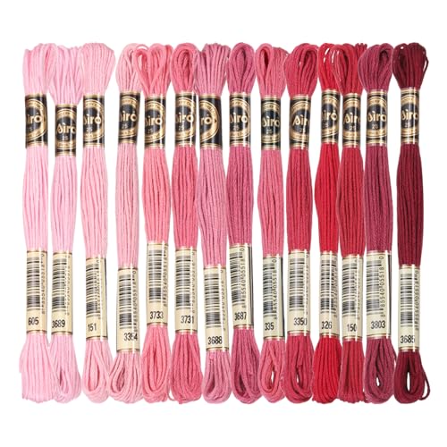 Image of PATIKIL 14 Skeins Embroidery Floss, Polyester Embroidery Threads Bracelets String for Cross-Stitch Hand Embroidery, Multicolored Dark Red Pink