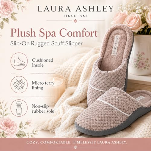 Image of Laura Ashley Women's Spa Slip-On Rugged Scuff Slipper, Non-Slip House Slippers with Cushioned Insole for Ladies