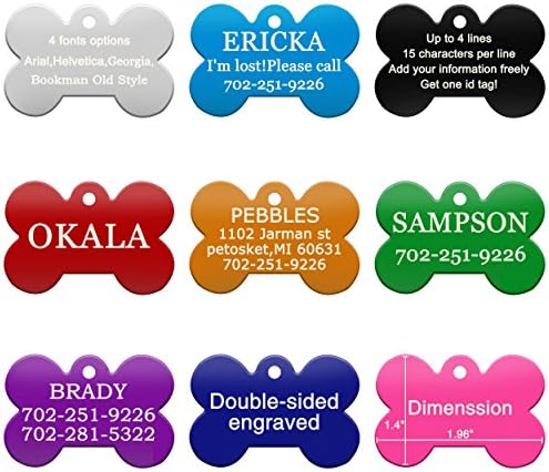 Personalized Engraved Dog Tags, Custom Dog Cats Tags, Aluminum Pet Id Tags, Double-Sided Engraved, Bone, Rectangle, Circle, Heart,House,Star Shape(Ring Included)