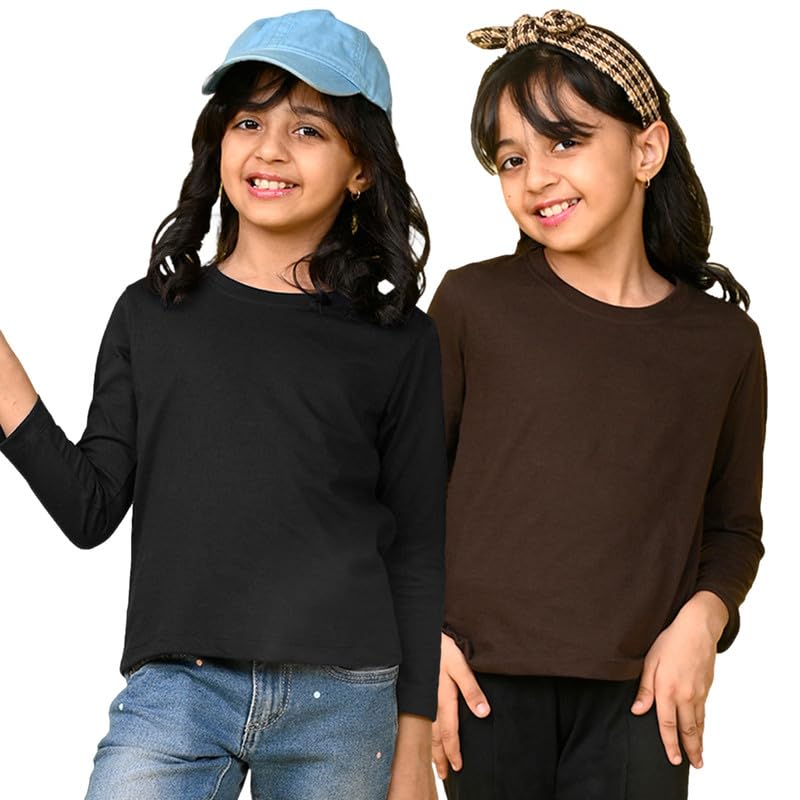 Image of Nusyl Girls Full Sleeves T-Shirt for Kids | Cute Printed Casual Wear | Soft Cotton Blend | Comfortable Regular Fit | 2-16 Years | Multiple Colors