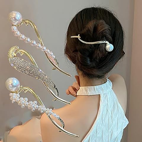 4PCS Hair Clip, Pearl Decor Banana Clip French Style Twist Hair Barrette Non Slip Jaw Hair Claws Hair Accessories Cover