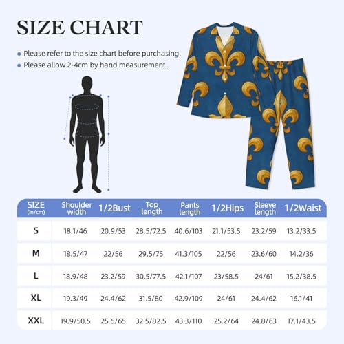 Mens Long Sleeves Pajama Set France Blue Fleur-De-Lis Cozy Two-Piece Loungewear For Nighttime Comfort,Casual Wear2