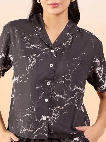 Image of Modeve Women Shirt Pant Navy Abstract Print Co-Ord Set