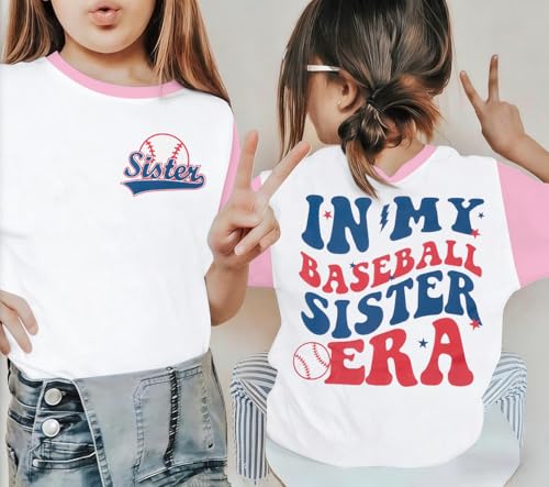 Image of FRYAID Toddler Baseball Sister Shirt Baby Girl Baseball Outfit Big Sister Shirt Birthday Girl T-Shirt Summer Cotton Tee Top