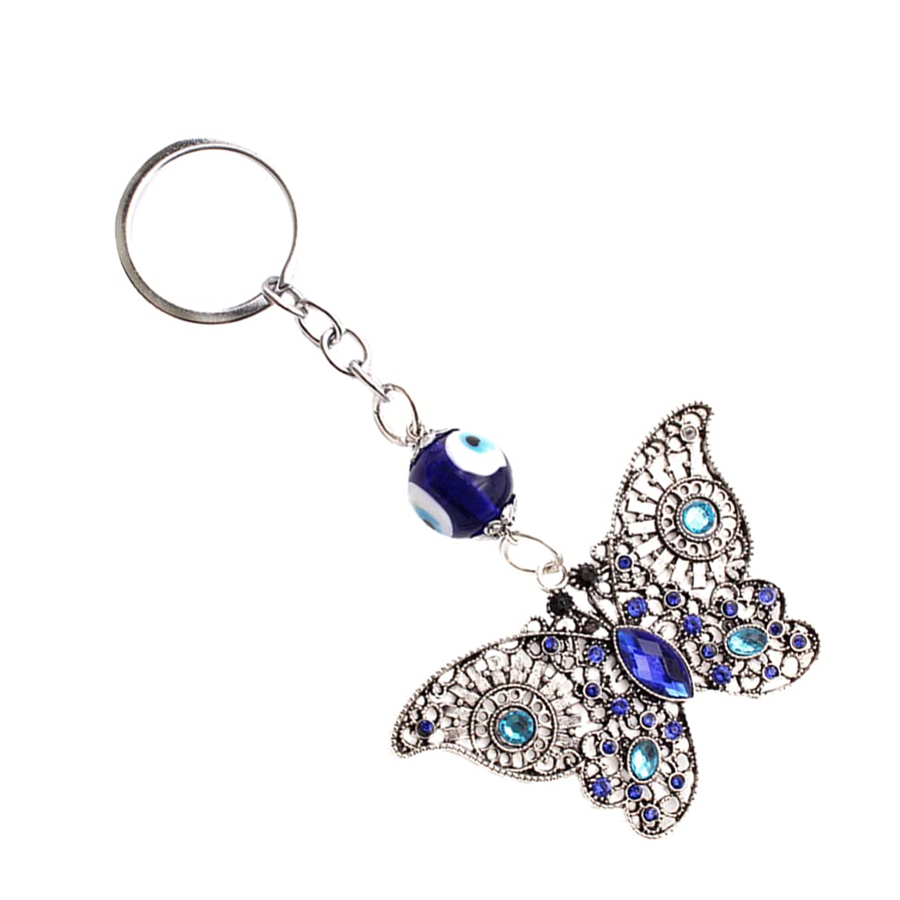 generic Crystal Key Chain Evil Eye Key Ring Butterfly Pendant Key Ring Decorative Vintage Charms for Backpack Bag Tote Purse Car Key, 13x4.5cm, 13LD1503IJM