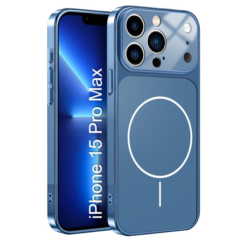 Image of LuxuryKase Converter Case for iPhone 15 Pro Max | Premium Protective MagSafe Cover | iPhone 17 Pro Series Style Design | in Built Camera Guard | Wireless Charging Compatible - Blue