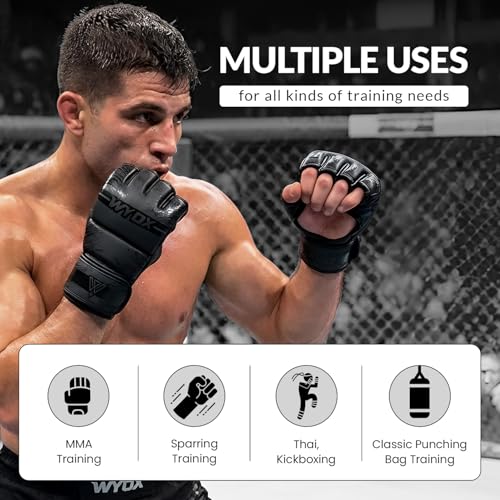 Image of WYOX MMA Gloves for Men & Women - Open Palm MMA Sparring Gloves with Multi-Layer Knuckle & Thumb Padding, Wrist Support, Fingerless Punching Bag Gloves for Grappling, Kickboxing, Muay Thai & Training