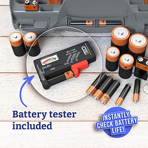 Image of 180 Battery Organizer Case with Tester, Double-Sided, Locking Lid