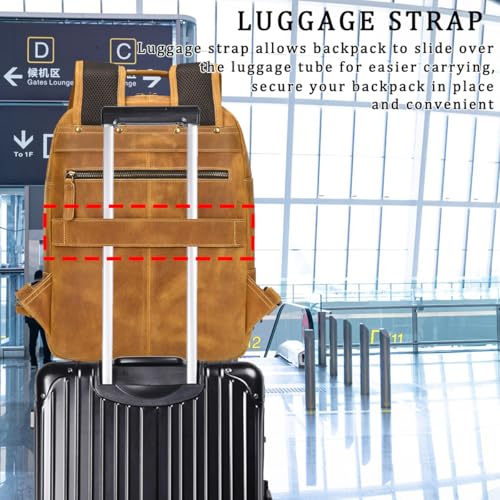 Vintage Full Grain Leather Backpack for Men, 16" Laptop Rucksack For Men Hiking Trave Work Business Bag, 9493 Light Brown4