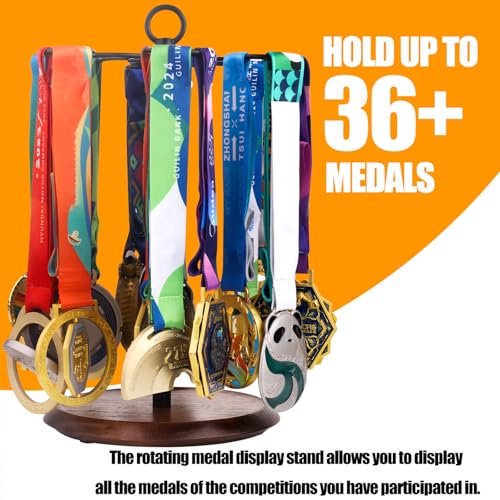 Image of Medal Hanger Display Race Medal Holder 360 Degree Rotating Medal Desk Stand Honor Display Rack Ideal for Sports Marathon Football Soccer Track and Field Running Basketball Swimming 36+ Medals