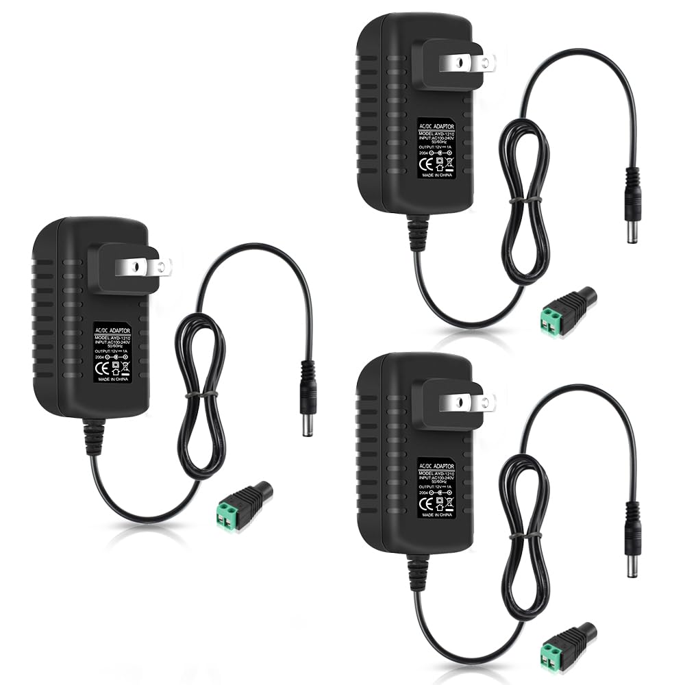12V Power Supply, 12 Volt 1A 12W DC Power Supply, Black Switching LED Power Adapter, AC 110V to 12V Wall Mounted Transform...
