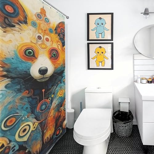 Rideau de douche ours imperméable lavable tissu polyester 152x183cm avec crochets