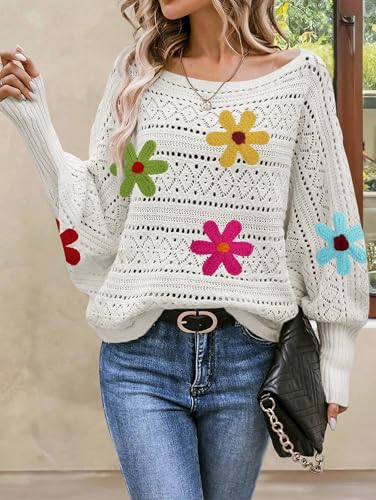 Image of Cakulo Womens Floral Off Shoulder Oversized Pullover Sweaters