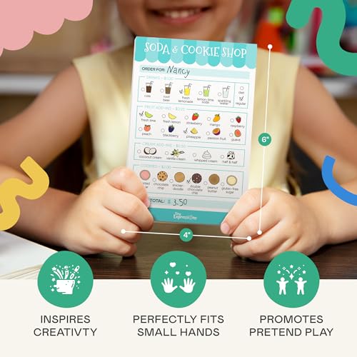 Image of Tiny Expressions Kids Imaginative Play Notepads - 40 Pages Order-Taking Soda & Cookie Shop Notepad & 40 Pages for Nature Walk Scavenger Hunt - Imaginative Role Play, Pretend Play Notepads