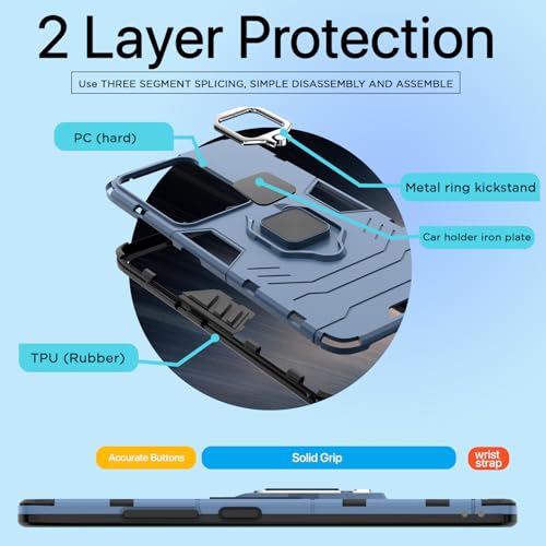 Image of Pikkme D5 Tough Armor Back Cover | 360 Protection Case | Ring Holder Stand Bumper Case for Vivo T3 5G / Vivo Y200e 5G (Blue)