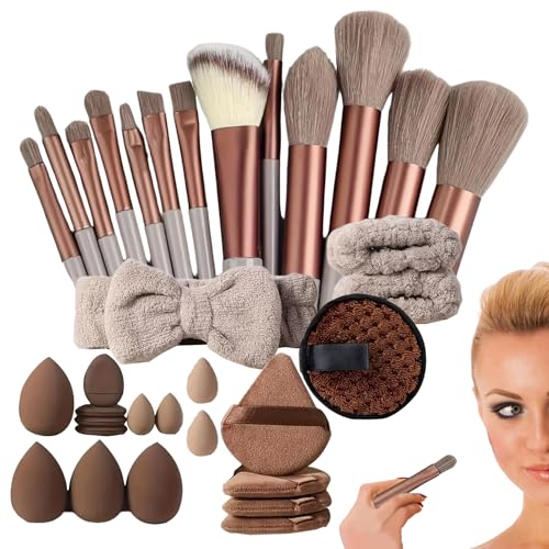 Brochas de maquillaje – Kit de maquillaje de belleza de viaje de 33 piezas, juego de cosméticos profesional suave para mujeres, niñas, artistas, familiares, amigos, esposa, novia, asegurando una