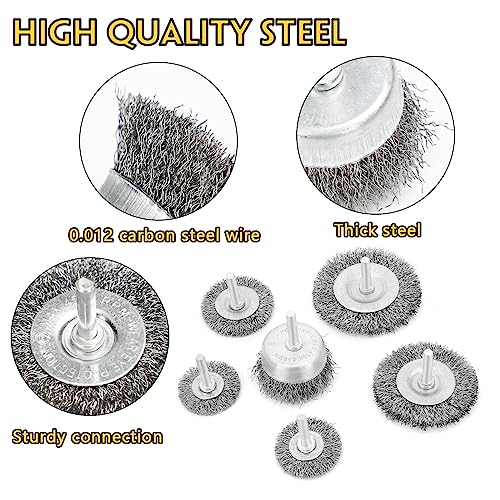 6 Pcs Wire Wheel Cup Brush Set,1/4In Round Shank Wire Brush For Drill Attachment, For Cleaning Rust, Stripping And Abrasive #TOP2