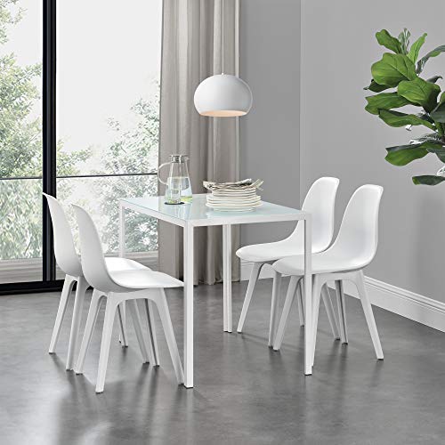 En.Casa Mesa De Comedor Minimalista Blanco 105cm X 60cm X 75cm Para 4 Personas Set De 4 X Sillas De Diseño 83cm X 54cm X 48cm Blanco Juego De Co En.Casa Mesa De Comedor Minimalista Blanco 105cm X 60cm X 75cm Para 4 Personas Set De 4 X Sillas De Diseño 83cm X 54cm X 48cm Blanco Juego De Co