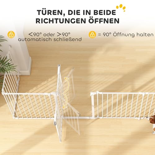 PawHut Welpenauslauf, 6-teilig Welpenlaufstall mit Tür, faltbar Laufstall Baby mit Doppelverriegelungssystem, 61x75cm Hundelaufstall für drinnen und draußen, für Kinder kleine mittelgroße Hunde Weiß