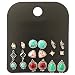 9 Pairs Vintage Triangle/Teardrop/Round Turquoise Stud Earrings Set for Women Silver Plated