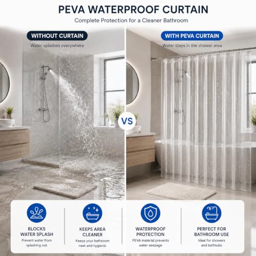 Weava HOME Clear PEVA Shower Curtain 70 x 72 Inch Pack of 2 - Image 7
