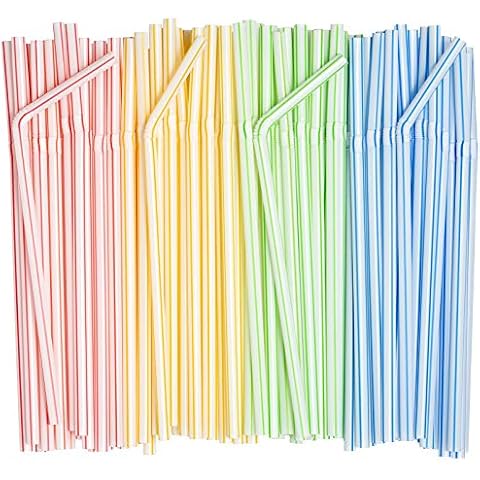 Comfy Package Assorted Flexible Plastic Drinking Straws - 200 Pack Cover