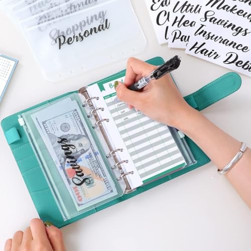 Image of SKYDUE Budget Binder, Money Saving Binder with Zipper Envelopes, Cash Envelopes and Expense Budget Sheets for Budgeting (Turquoise)