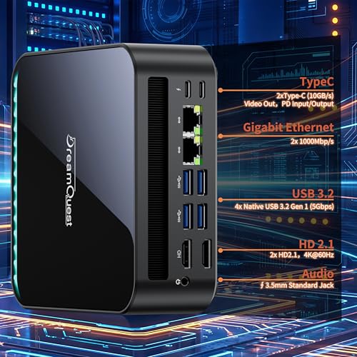 Image of DreamQuest Mini PC Windows11 Pro Pre-Load, AMD Ryzen 5 7430U (Up to 4.3GHz,6C /12T),16GB DDR4 512GB M.2 SSD Mini Desktop Computers, Dual HDMI 4K@60Hz / LAN, Type-C, WiFi 6, BT 5.3 for Home Business