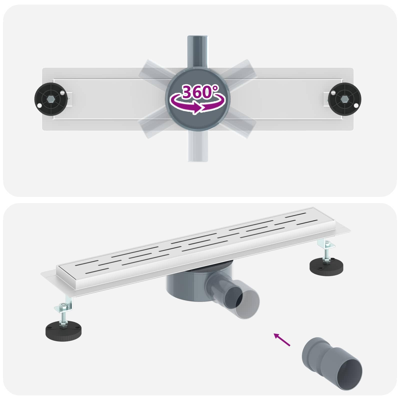 Duschabfluss aus Edelstahl 304 mit Glashülle, 360° Siphon und Linienabdeckung Silber 50 cm, höhenverstellbar 0-30 mm, fliesenfähig für Bad und Dusche