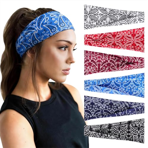 Image of DRESHOW Yoga Sports Headbands for Women Elastic Non-Slip Headbands Workout Running Hair Bands 6 Pack