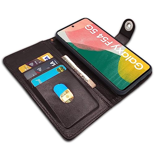 Image of Pikkme Samsung Galaxy F54 / M54 5G Flip Cover Leather Finish | Inside TPU with Card Pockets | Wallet Stand and Shock Proof | Complete Protection Button Flip Case (Coffee)