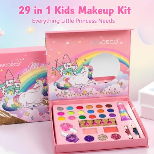 Image of ILEARNNGROW Kids Makeup Kit 29 Piece | Washable Pretend Play Set for Girls 4+ Unicorn