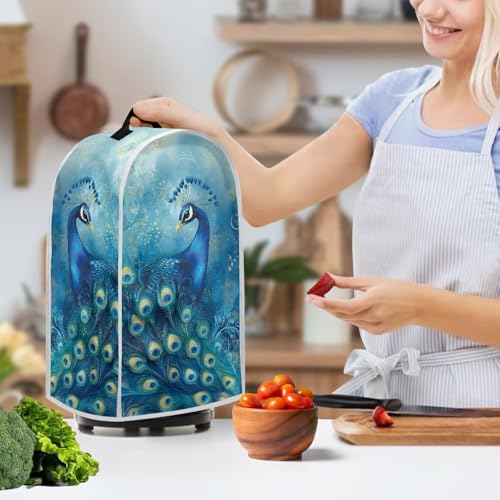 Image of Talayituse Blue Peacock Print Blender Dust Cover, Fingerprint Protection Cover for Stand Mixer or Coffee Machine, Home Kitchen Appliance Covers for Stain Dust Resistant Supplies