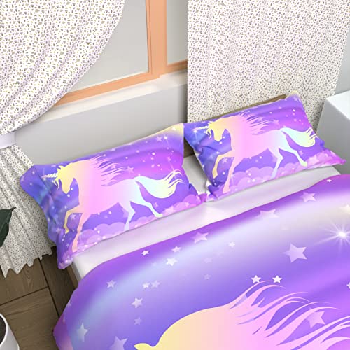 Cyusri Duvet Cover Set,Dreamy Starry Unicorn Bedding Duvet Cover Sets,Girl’s Twin Duvet Cover Set,Girl's Bedroom 3 Pieces Set,Soft Durable,All Seasons(68X90,1 Duvet Cover 2 Pillowcases) #TOP4