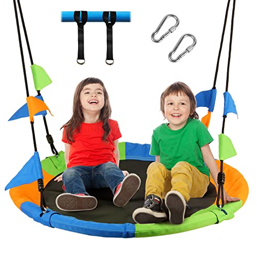 Leogreen Balançoire Nid d'Oiseau Ø 100 cm, Charge Maximale 300 kg, Hauteur Réglable 100-180cm, avec Sangles de Suspension, Idéale pour Jardin & Plein Air...