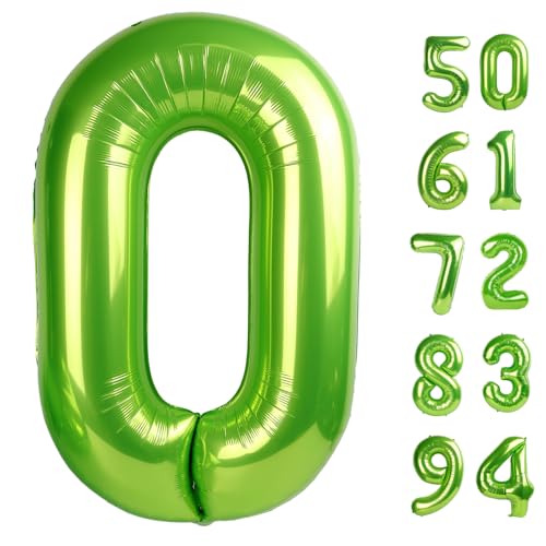 Image of Light Green Number Balloon 40 Inch, 0 Number Balloons, 10 20 30 40 50 Numbers Balloon Birthday Decorations, Party Supplies for Women