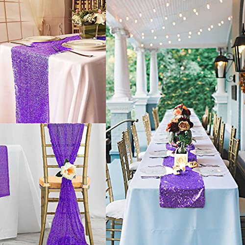 12 Packs 12 X 72 Inch Purple Sequin Table Runner Glitter Dining Table Runner For Birthday Wedding Engagement Bridal Baby Shower Bachelorette Holiday Celebration Party Supplies Decorations (Purple) #TOP7