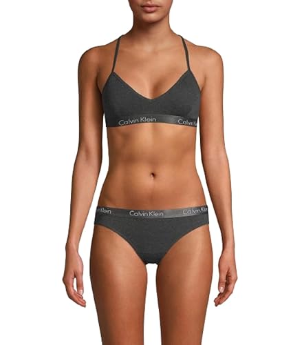 Calvin Klein Women's Motive Cotton Lightly Lined Bralette Bra - 1 - Charcoal Heather - X-Small