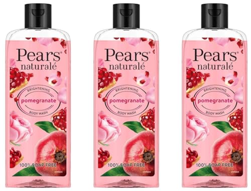 Image of Pears Naturale Brightening Pomegranate Body Wash 250 ml, 100% Natural Ingredients, Liquid Shower Gel with Rose Extract for Glowing Skin - Paraben Free (Pack of 3)
