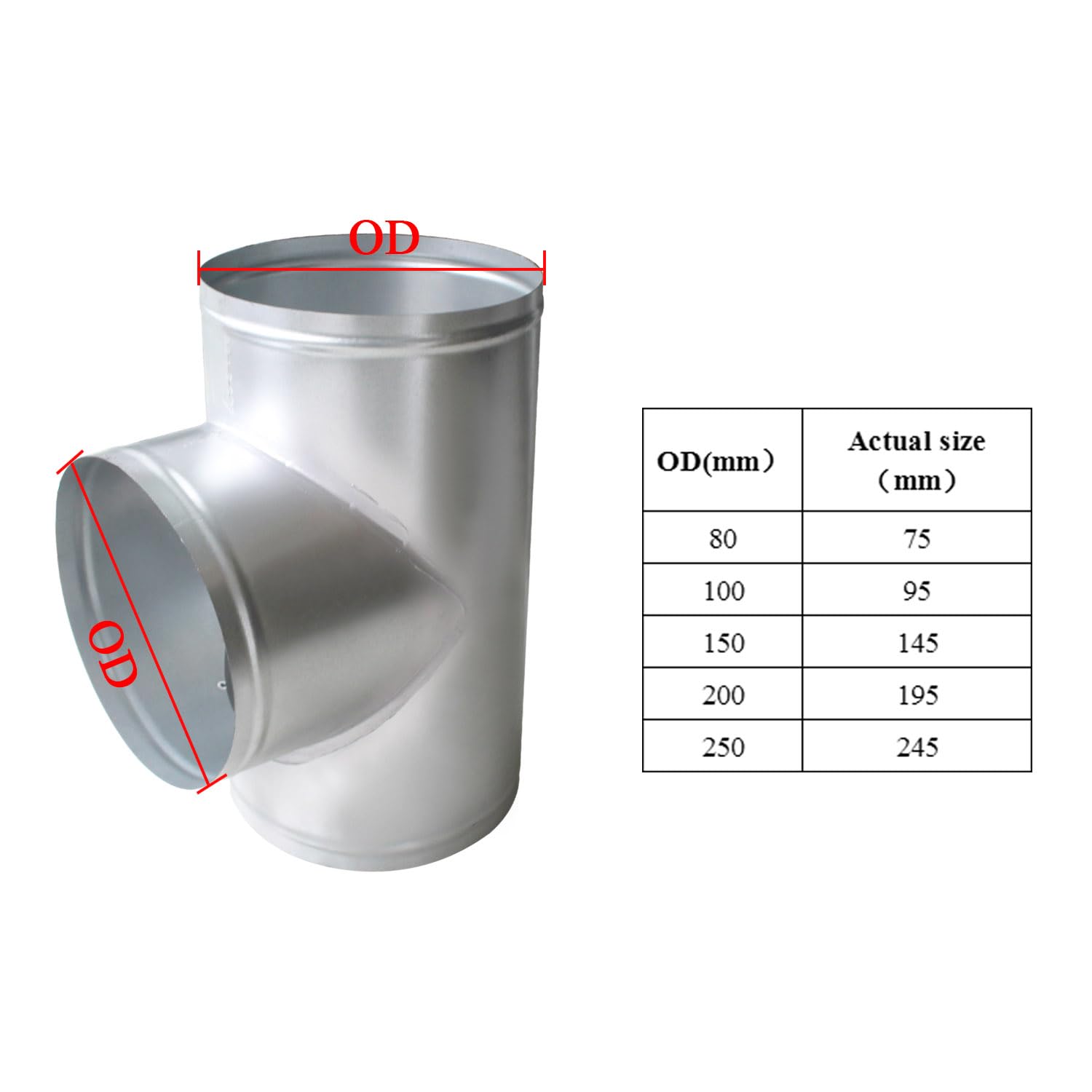 Pellet Stove Pipe Tee Connector for Exhaust Vent air Chimney Air Galvanized T Fitting Kitchen Hood Ventilation Duct Adapter Metal tee Joint for Fireplace Furnace Smokers Grills Tube Flue (OD150mm) - Image 2