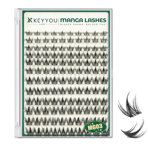 KEYYOU Lash Manga Lash Clusters 8-18mm Fairy Eyelash Clusters Natural DIY Lash Extension Wispy with Soft Thin Band(MG03)