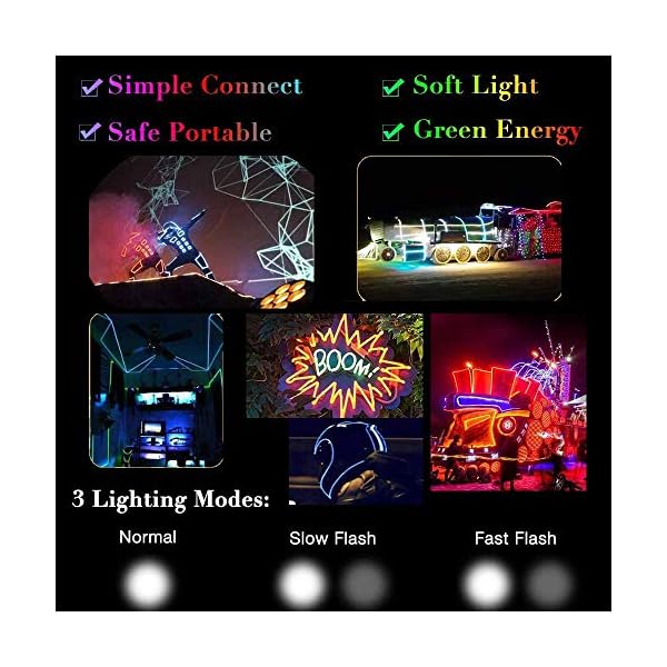 Maxlax el wire 5 pack, 9ft neon light wire noise reduction with battery pack(green, blue, red, white, pink)… - image 8