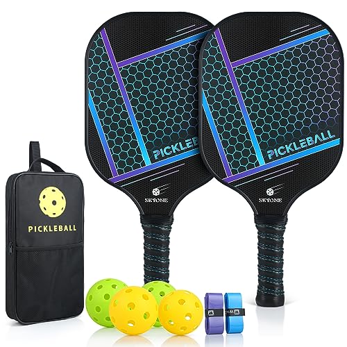 Conjunto de Raquetes de Pickleball Leve - 2 Raquetes de Fibra de Vidro, 4 Bolas, 2 Alças de Substituição, 1 Bolsa de Transporte (Fibra de Vidro Azul)