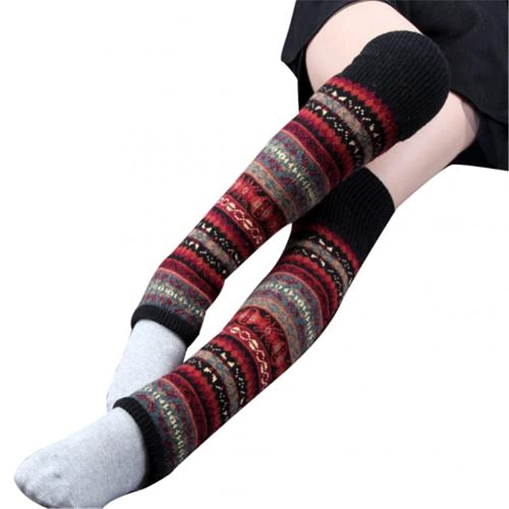 Moda damska zimowe ciepłe długie ocieplacze na nogi Boot Knee High Knit Crochet Skarpety Boot Long Socks (kolor: B, rozmiar: jeden rozmiar) (B jeden rozmiar)