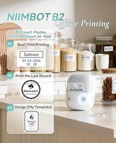 Image of NIIMBOT B2 Label Maker(Gray White) Machine with 4 Rolls Label Tape for Home Kitchen Office Coffee Shop Bakery Organization